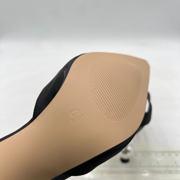 FSJ Black Pointed Toe with Two Bows Mules Perals High Heel Sandal Slip On Shoes - Picture 6 of 8